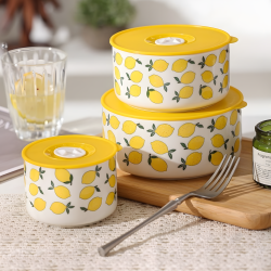 Lemon Pattern Porcelain Tupperware Set - 3 Pcs